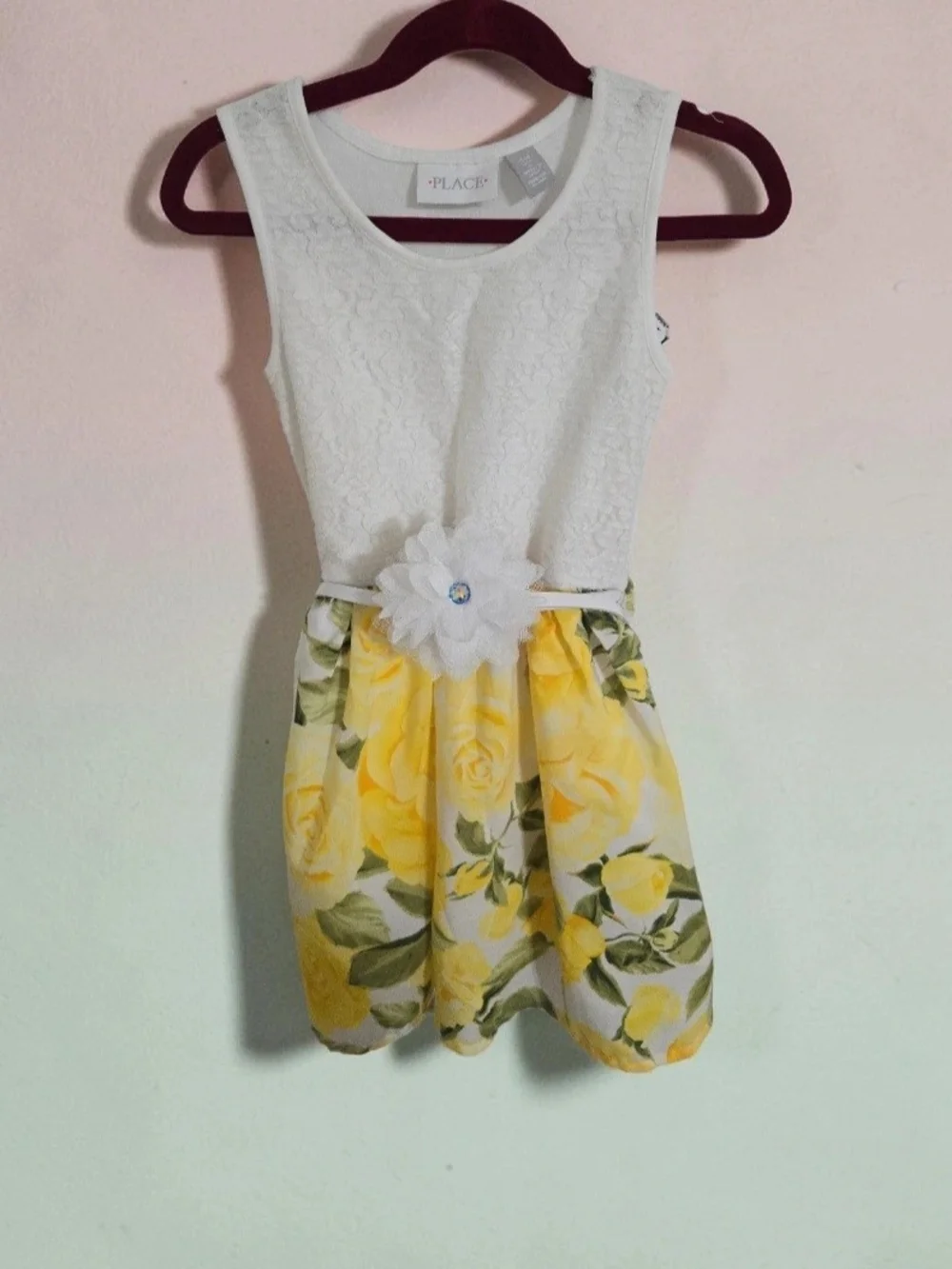 The Children's Place KIDS White Lace Bodice Yellow Floral Skirt Dress
